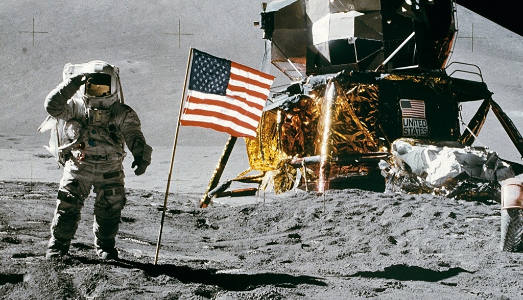American flag moon landing